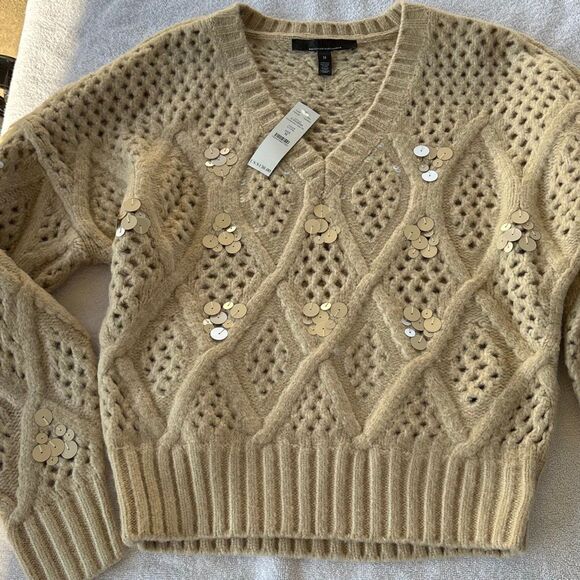 NWT WHBM white house black market cable knit embellished sweater M - Picture 9 of 14